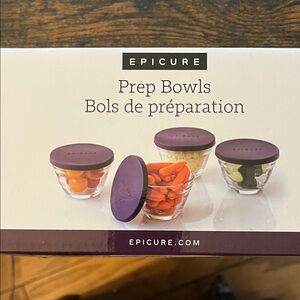 Epicure Glass Prep Bowls with Purple Lids